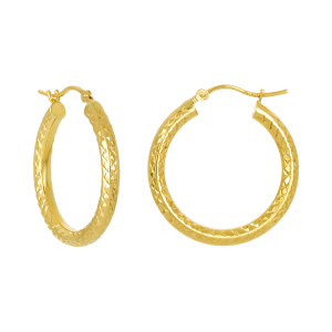 14K Yellow Gold 24mm Diamond Cut Tube Hoop Earrings