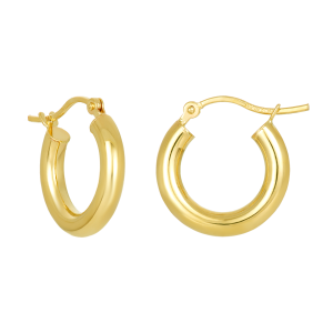14K Yellow Gold 14mm High Polish Tube Hoop Earrings