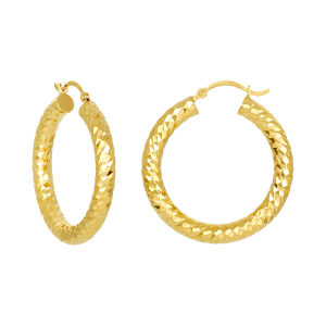 14K Yellow Gold 29mm Diamond Cut Hoop Earrings