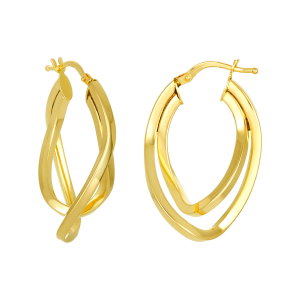 14K Yellow Gold Fashion Twist Hoop Earrings