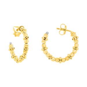 14K Yellow Gold 21mm Diamond Cut Bead Open Hoop Earrings