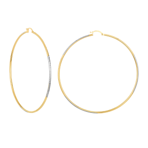 14K Two Tone Gold Faceted Diamond Cut Hoop Earrings