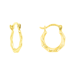 14K Yellow Gold 13mm Stamped Hoop Earrings