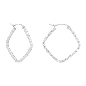 14K White Gold 25mm Square Diamond Cut Hoop Earrings