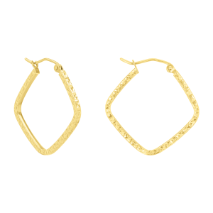 14K Yellow Gold 25mm Square Diamond Cut Hoop Earrings