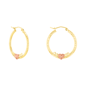 14K Two Tone Gold Heart Hoop Earrings