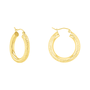 14K Yellow Gold Diamond Cut Tube Hoop Earrings