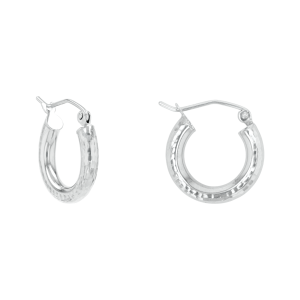 14K White Gold Diamond Cut Polished Tube Hoop Earrings