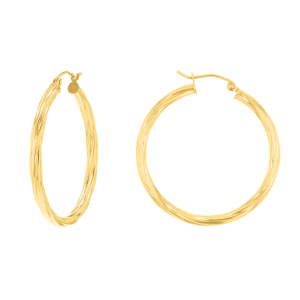 14K Yellow Gold 35mm Twist Tube Hoop Earrings