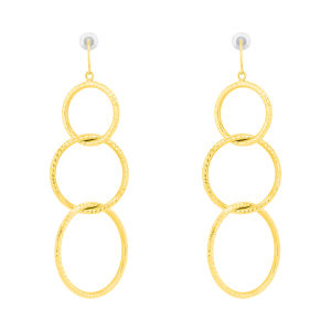 14K Yellow Gold Triple Ring Diamond Cut Dangle Earrings