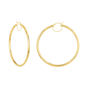 14K Yellow Gold 65mm High Polished Tube Hoops