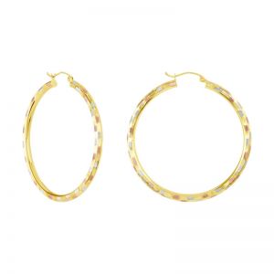 14k Gold Tri-Color 45mm Diamond Cut Hoop Earrings
