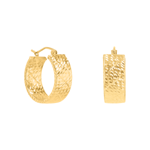 14k yellow gold diamond cut flat wide hoop earrings 20mm front and side