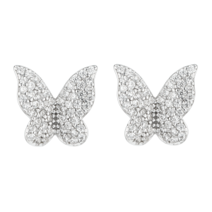Silver Pave Butterfly Cubic Zirconia Earrings 