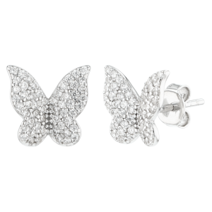 Silver Pave Butterfly Cubic Zirconia Earrings