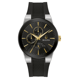 bulova modern stainless steel black dial men's watch - 98c146 front view