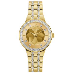 bulova phantom gold tone crystal women's watch - 97l176 front view