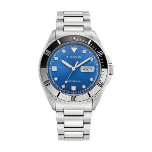 citizen sport automatic blue dial men's watch front view
