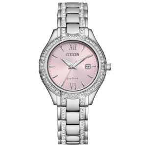 citizen crystal pink dial women's watch front view