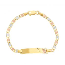 14k Tri Color Flower Link with Butterfly Charm Baby Bracelet