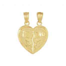 Details about / 14K Yellow Gold Te Amo with Rose Gold Flower Half Heart Pendant