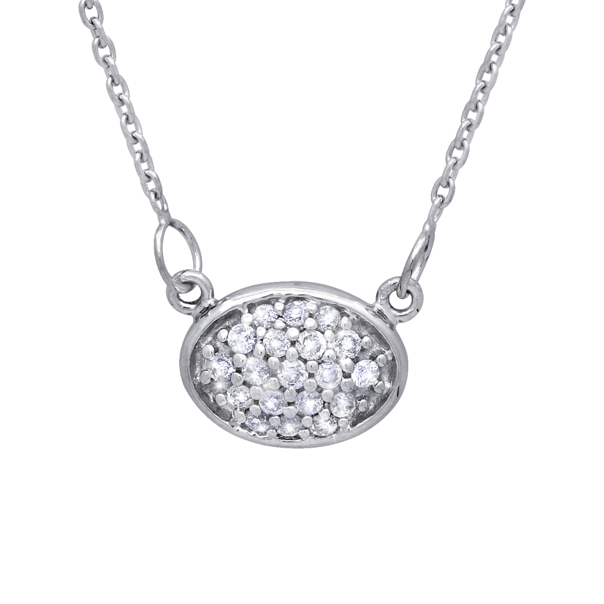 14K White Gold Oval Diamond Pendant Necklace