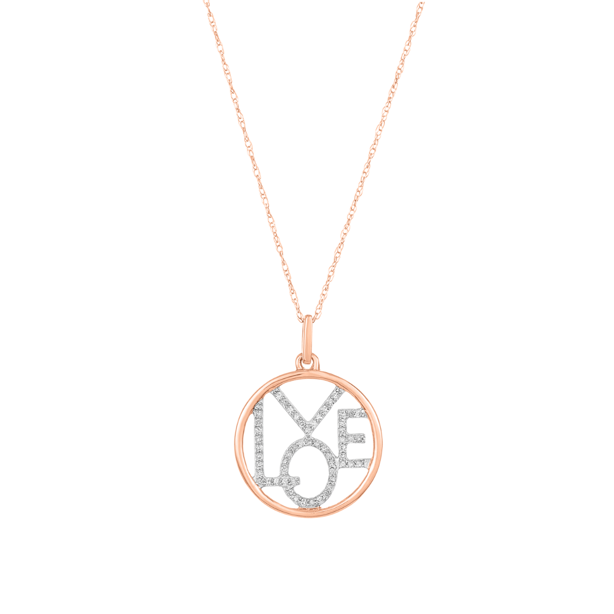 10K Rose Gold Circle "LOVE" Pendant Necklace
