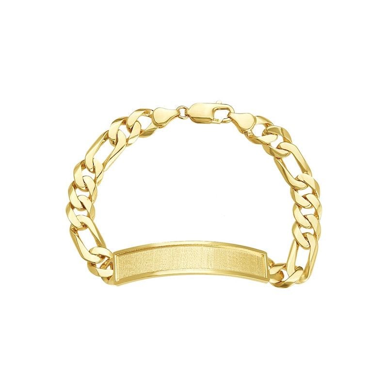 Men's 14k Yellow Gold Figaro Link Framed ID Bracelet