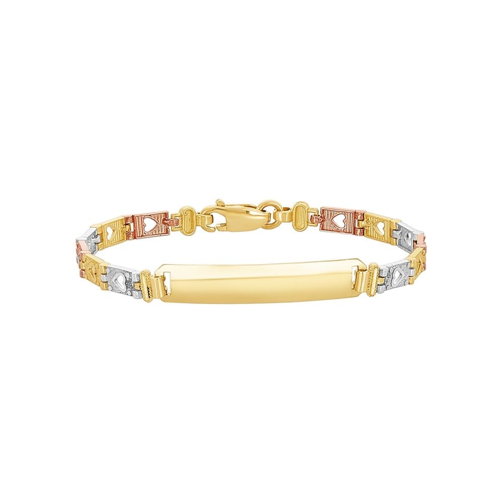 Children's Babies 10k Tri Gold Valentino link ID Bracelet 5.5 in With Heart 