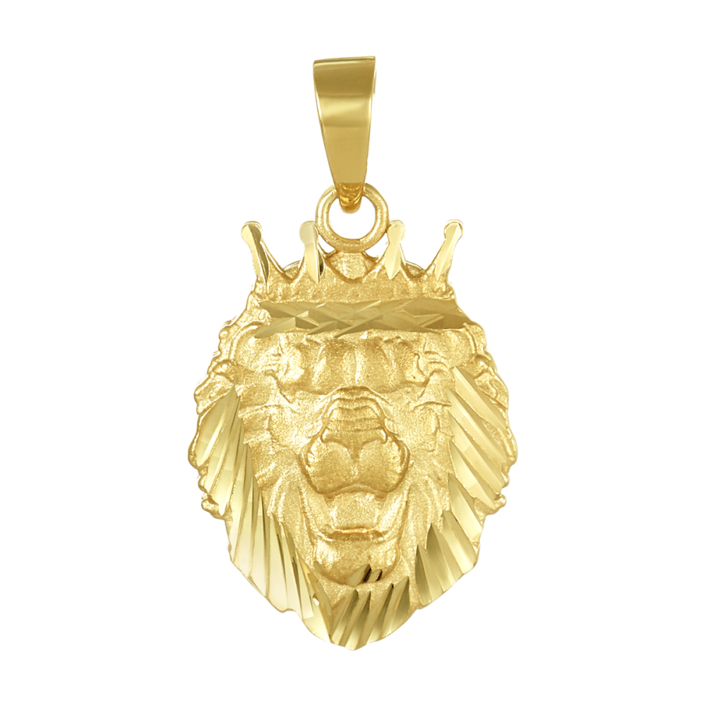 14K Solide Or Jaune Diamant Cut 0.75" plat Lion Charm pendentif. 