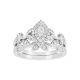 14k white gold marquise shaped floral vine design wedding set front view