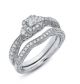 14k White Gold Princess Halo Vintage Engagement Ring and Band
