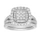 14k white gold cushion head claw prong wedding set front view