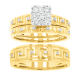 14k yellow gold princess head greek key design diamond wedding trio