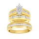 14k yellow gold marquise head with halo diamond wedding trio