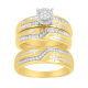 14k two tone gold round head with cross design diamond wedding trio