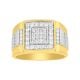 Men's 14k Yellow Gold Three Row Diamond Flat Top Ring