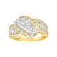 14k yellow gold round and baguette cluster diamond ring front view
