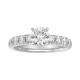 14k white gold round lab grown diamond pave shank ring front view