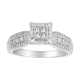 14k white gold quad head and milgrain design diamond ring front view
