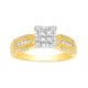 14k yellow gold quad head and milgrain design diamond ring front view