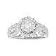 14k White Gold Round Halo Cluster Wide Band Engagement Ring