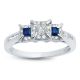 14k White Gold Three Stone Princess Cut with Sapphires Engagement Ring
