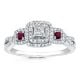 14k White Gold Princess Cut Three Stone with Rubies Engagement Ring