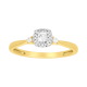14k yellow gold round halo with side diamonds ring front view