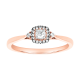 14k rose gold round halo with side diamonds ring front view