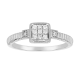 10k white gold square shape satin finish diamond promise ring front view