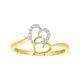 10k Yellow Gold Interlocked Hearts Diamond Ring front view