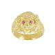 14k yellow gold men's lion ring front view