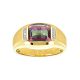 14k yellow men's gold ring with barrel cut mystic fire topaz front view